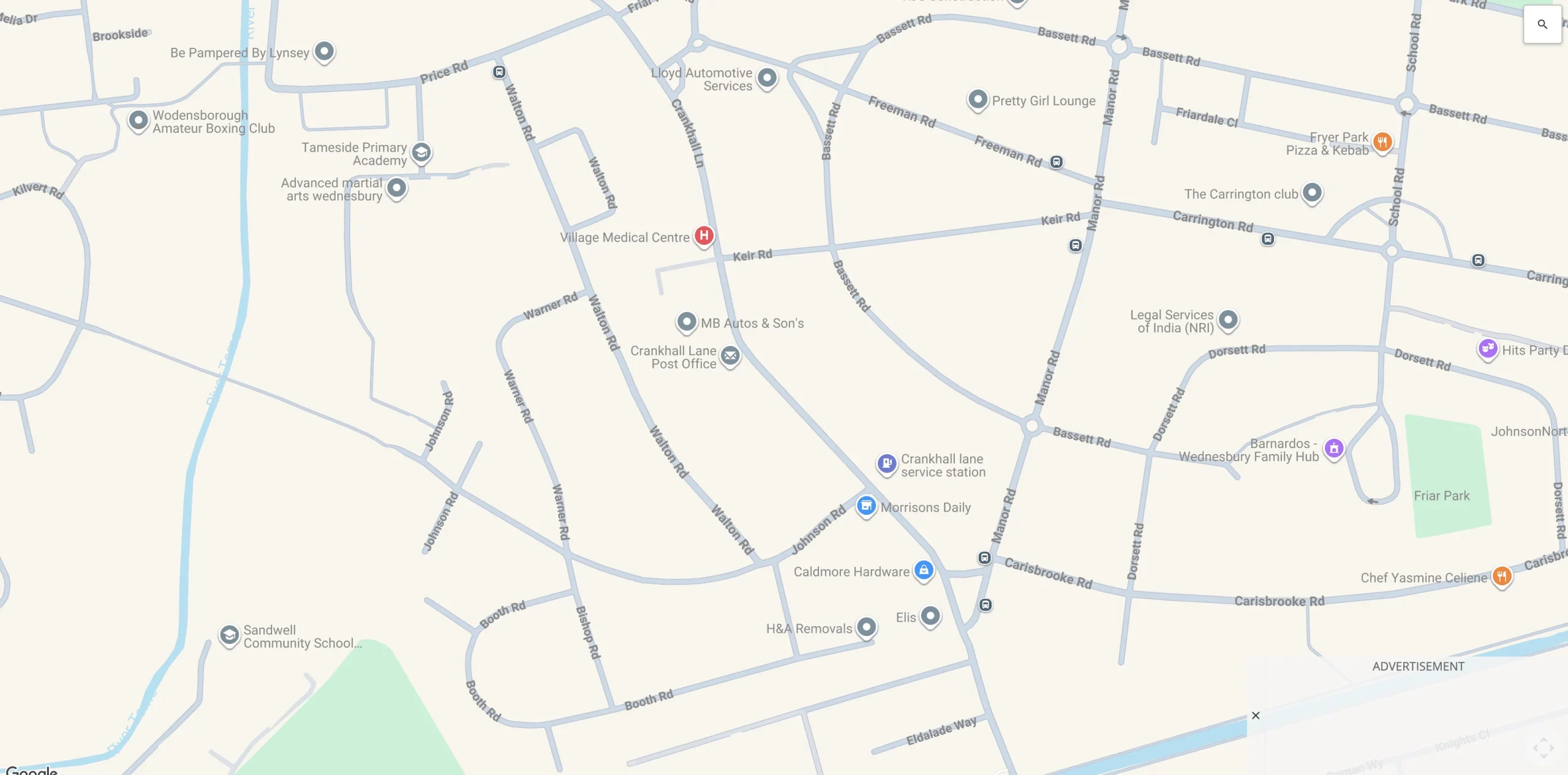 Map showing Crankhall Lane in Wednesbury